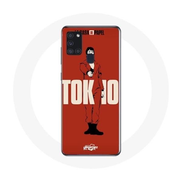 Coque Samsung Galaxy A21S La casa de papel Tokyo Fanart logo Fond Rouge