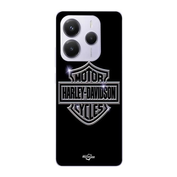 Coque - Maniacase - Xiaomi Redmi Note 14 5G - Harley Davidson - Blød - Sort og Grå Mörkgrå