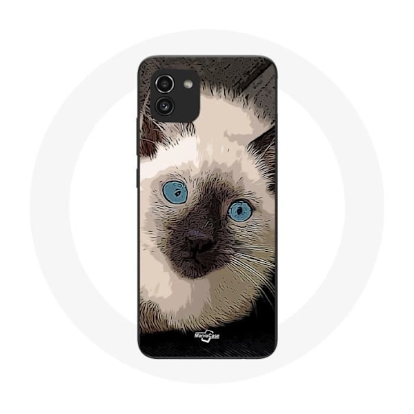 Coque Samsung Galaxy A03 Siamese Katt i svart och vitt med blå ögon