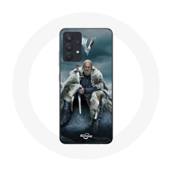 Coque för Samsung Galaxy A13 5G Vikings Serie Säsong 6 Ragnar Lothbrok logotyp V Svärd Grå Bakgrund Dimma