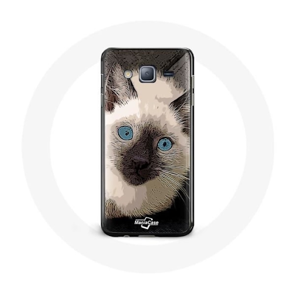 Etui för Samsung Galaxy J5 Siamesisk katt i svart och vitt med blå ögon
