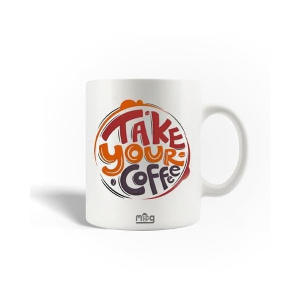 Mugg i keramik - Ta din kaffe - 30cl - Vit - Diskmaskinssäker - Cylindrisk