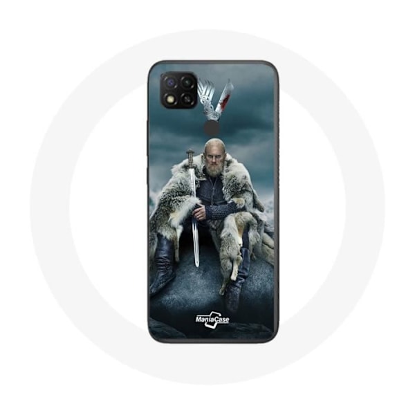 Coque för Xiaomi Redmi 9C Vikings Serie Säsong 6 Ragnar Lothbrok logo V Svärd Grå Bakgrund Dimma
