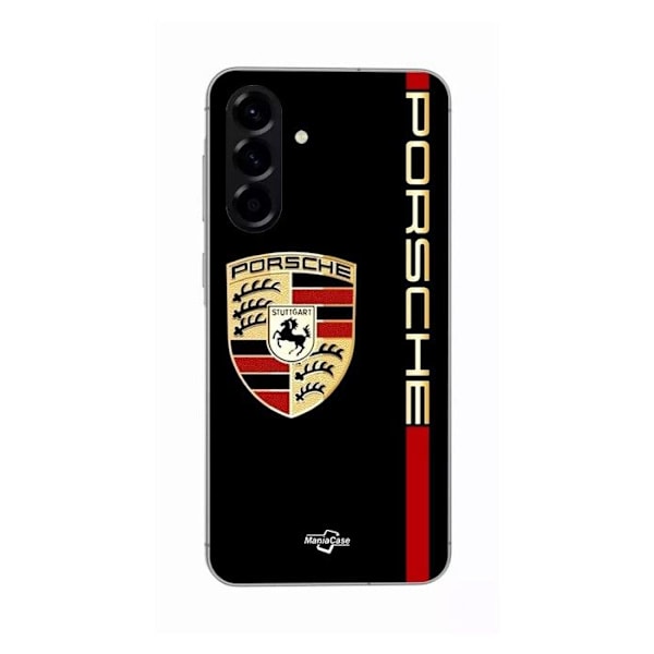 Coque - PORSCHE - Samsung Galaxy A56 - Silikon - Mjuk - Röd och Guld Logotyp Svart