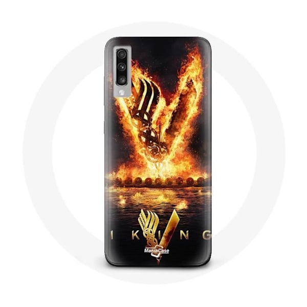 Coque för Samsung Galaxy A50 Vikings Säsong 6 logotyp V Eldsvärd Svart Bakgrund