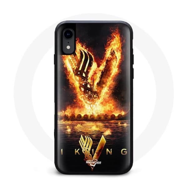 Cover til iPhone XS Max Vikings Serie Sæson 6 logo V Ildsværd Sort Baggrund