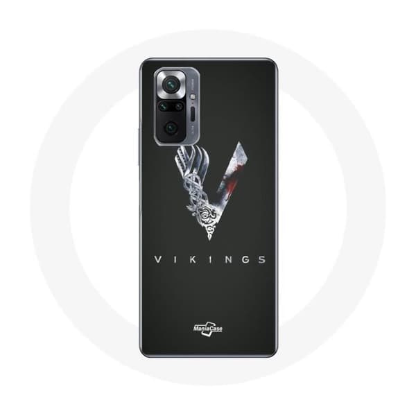 Cover til Xiaomi Redmi Note 10 Pro Vikings Serie Sæson 6 logo V Sværd Grå Sort Baggrund
