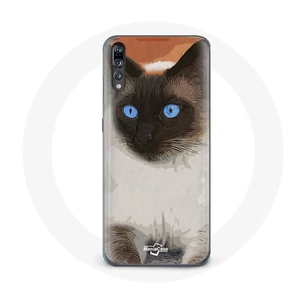Cover til Huawei P20 Siamesisk Sort og Hvid Blå Øjne