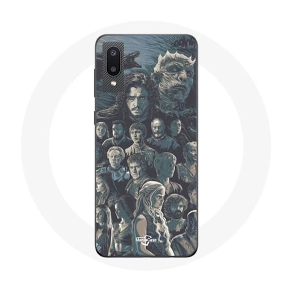 Coque för Samsung Galaxy A02 Game of Thrones Säsong 8 Järntronen Affisch Karaktärer Grå Bakgrund