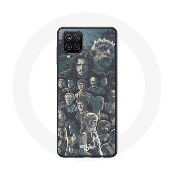 Coque för Samsung Galaxy A12 Game of Thrones Säsong 8 Järntronen Affisch Karaktärer Grå Bakgrund