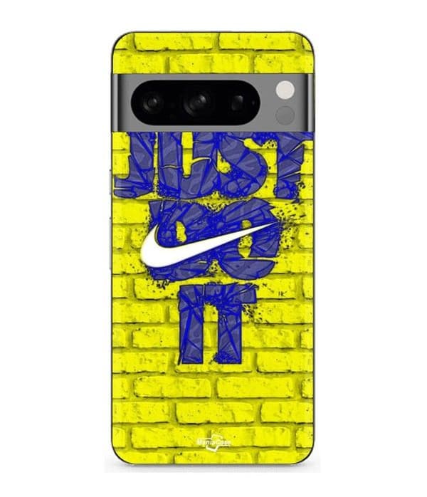 Coque - MANIACASE - Google Pixel 8a Pro - Logotyp Just Do It - Mjuk - Blå Framsida Gul Svart