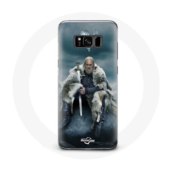 Coque för Samsung Galaxy S8 Vikings Serie Säsong 6 Ragnar Lothbrok logotyp V Svärd Grå Bakgrund Dimma