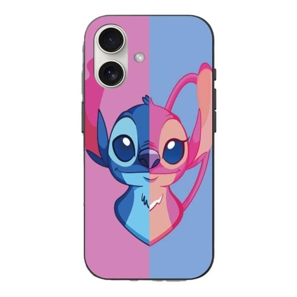 Coque Iphone 16 Plus stitch och angel blå och rosa