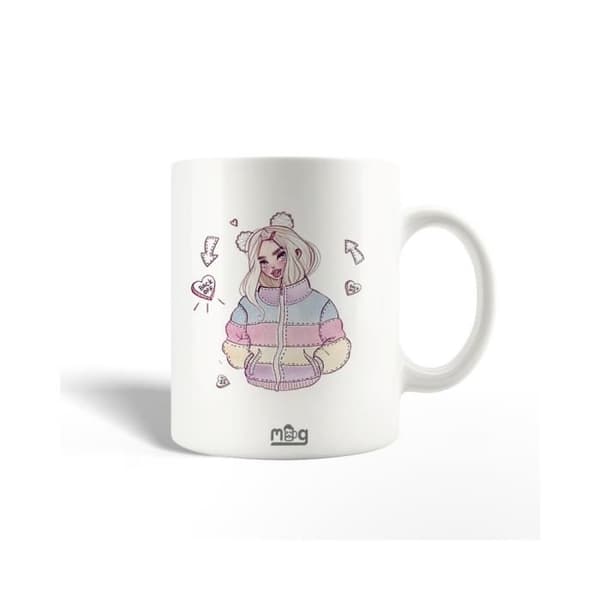 Keramikmugg - Söt konst - 30cl - Vit - Diskmaskinskompatibel - Höjd 9,5 cm