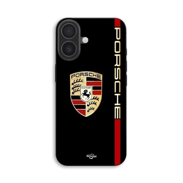 Coque til iPhone 18 PORSCHE logo rød og gylden på sort baggrund Maniacase Svart
