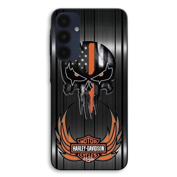 Coque til Samsung Galaxy A16 Harley Davidson dødningehoved grå baggrund Maniacase Svart