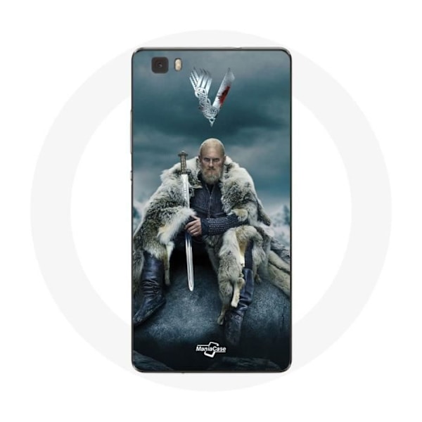 Coque för Huawei P8 Lite Vikings Serie Säsong 6 Ragnar Lothbrok logotyp V Svärd Grå Bakgrund Dimma