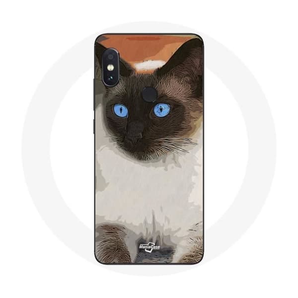 Cover til Xiaomi Redmi Note 5 AI Dual Camera Siamesisk Kat Sort og Hvid Blå Øjne