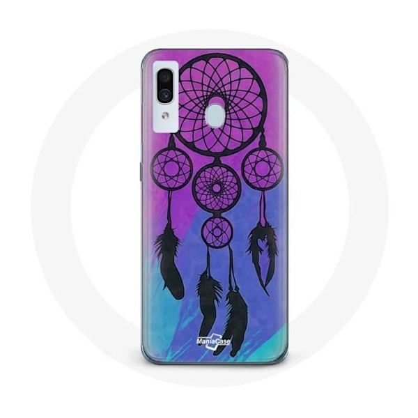 Coque för Samsung Galaxy A40 Drömfångare Svart Bakgrund Blå och Lila