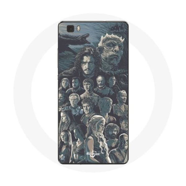 Coque för Huawei P8 Lite Game of Thrones Säsong 8 Järntronen Affisch Karaktärer Grå Bakgrund