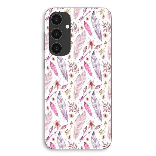 Cover til Samsung Galaxy S24, lyserøde fjer, Maniacase Svart