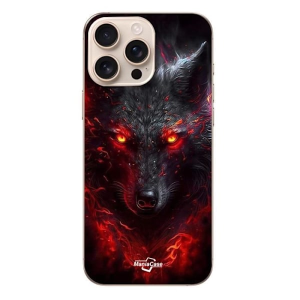 Coque iPhone 16 Pro Svart varg röd eld Maniacase