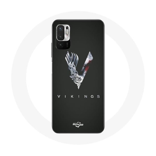 Coque för Xiaomi Redmi Note 10T 5G Vikings Serie Säsong 6 logotyp V Svärd Grå Bakgrund Svart