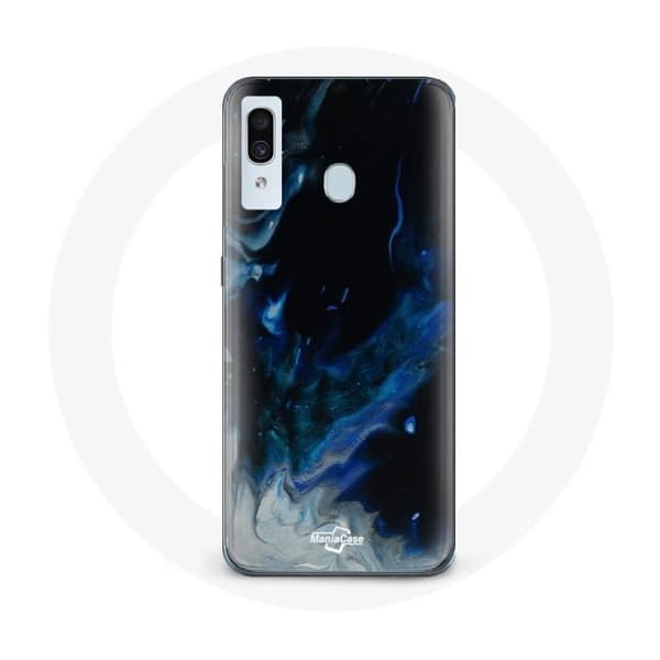 Cover til Samsung Galaxy A30 Multifarvede røgskyer i blå, grå og sort på sort baggrund