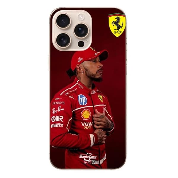 Coque - Ferrari - Iphone 16 Pro Max - Pehmeä - Musta - Lewis Hamilton -kuvio