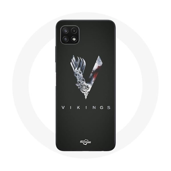 Skydd för Samsung Galaxy A22 5G Vikings Serie Säsong 6 logotyp V Svärd Grå Bakgrund Svart
