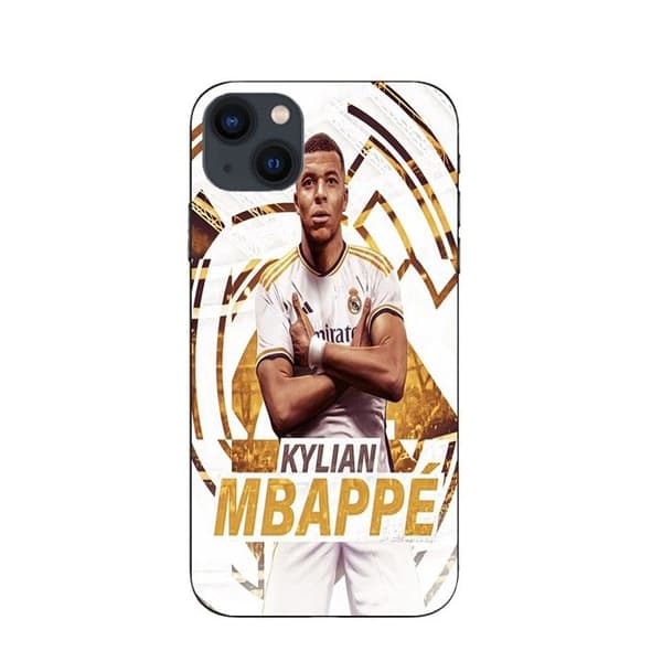 Coque Maniacase til iPhone 13 mini Kylian Mbappe Real Madrid baggrundsfejring svart