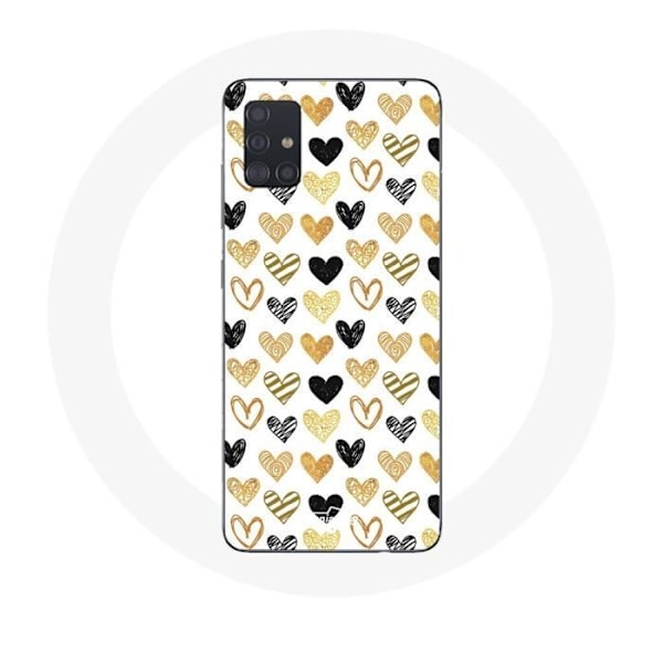 Coque Samsung Galaxy A51 Bakgrund av abstrakt textur med svarta, gula och grå hjärtan