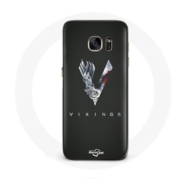 Coque för Samsung Galaxy S6 Edge Vikings Serie Säsong 6 logotyp V Svärd Grå Bakgrund Svart