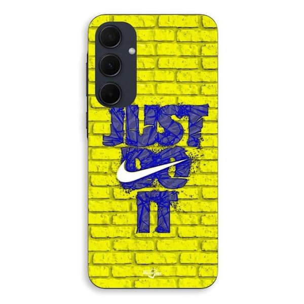 Coque för Samsung Galaxy A35, logo "just do it", färg blå, framsidan gul, Maniacase Svart