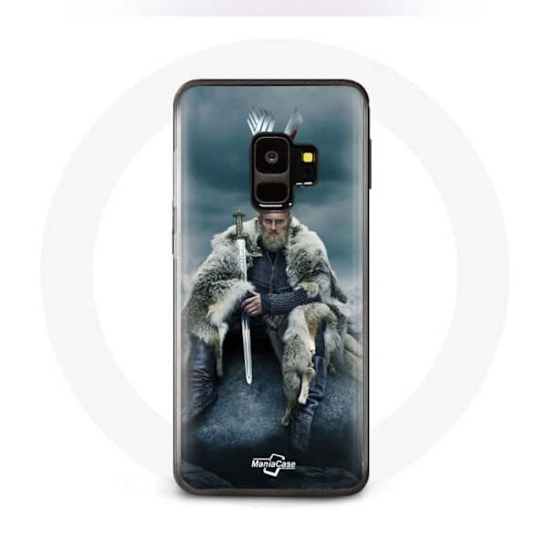 Coque för Samsung Galaxy S9 Plus Vikings Serie Säsong 6 Ragnar Lothbrok logo V Svärd Grå Bakgrund Broui