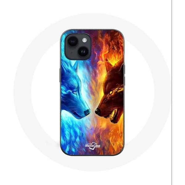 Cover til iPhone 14 Plus - Maniacase - Is- og ildulv - Blød - Sort - Unisex