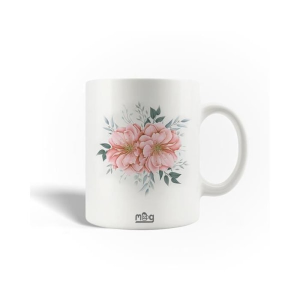 Mugg i keramik med rosa grå blomma