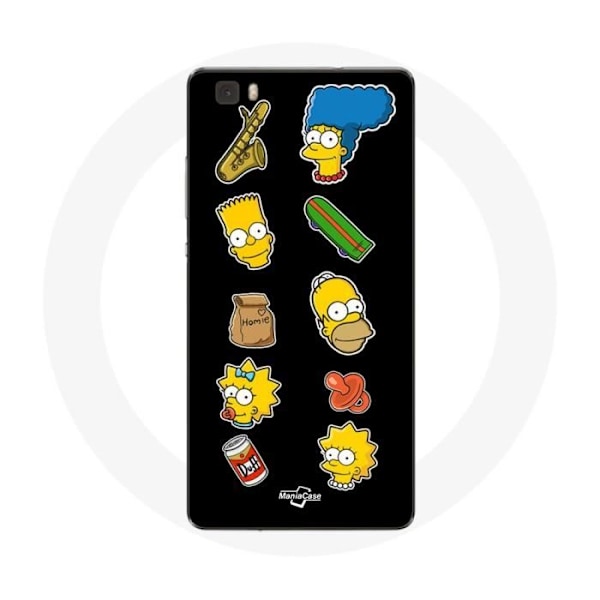 Mobilskal för Huawei P8 Lite Simpsons klistermärken svart bakgrund