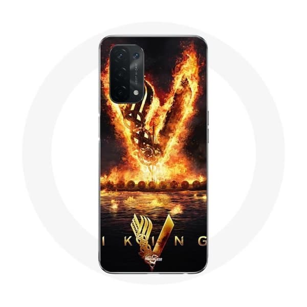 Cover til Oppo A74 Vikings Serie Sæson 6 logo V Ildsværd Sort Baggrund