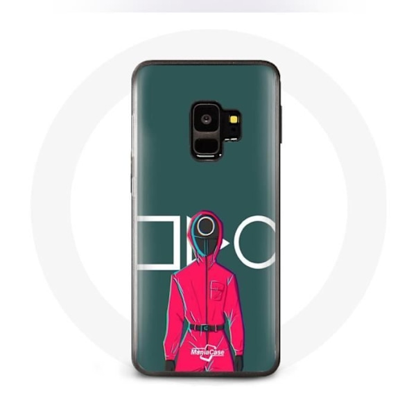 Skal för Samsung S9 plus Squid Game Röd Soldat med Mask Cirkel Grön Bakgrund