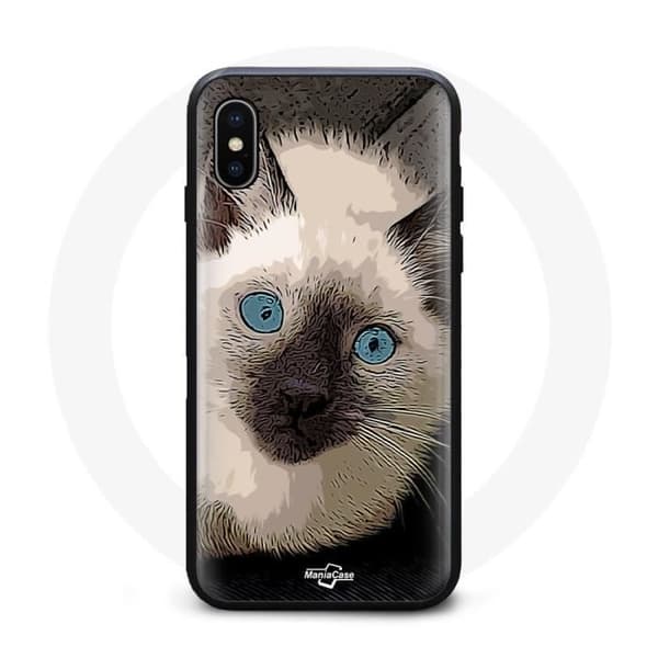 Coque - MANIACASE - Iphone XS Max - Blød - Sort - Siamesisk Kat med Blå Øjne Blå