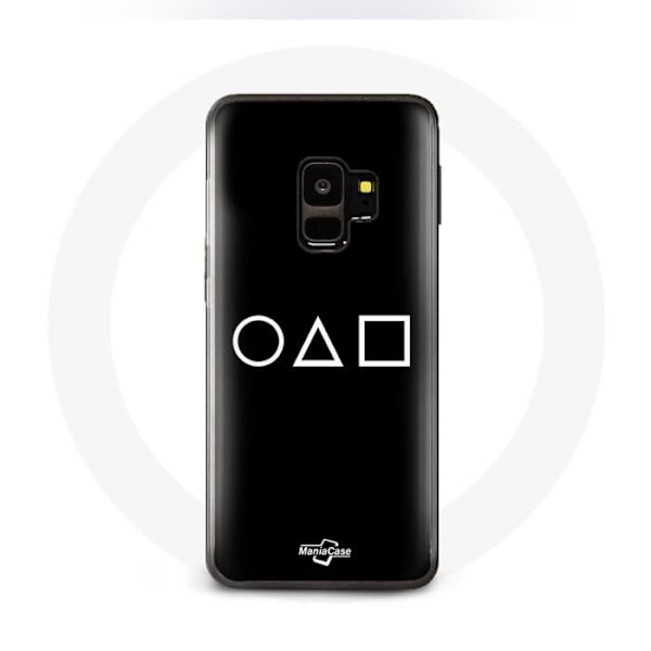Coque för Samsung S9 plus Squid Game logotyp symboler cirkel fyrkant triangel Svart bakgrund