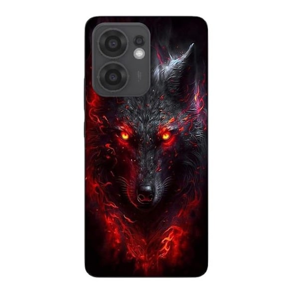 Mobilskal - Maniacase - Oppo Reno 13F - Svart eldskampanj varg - Mjuk silikon - Unisex Svart