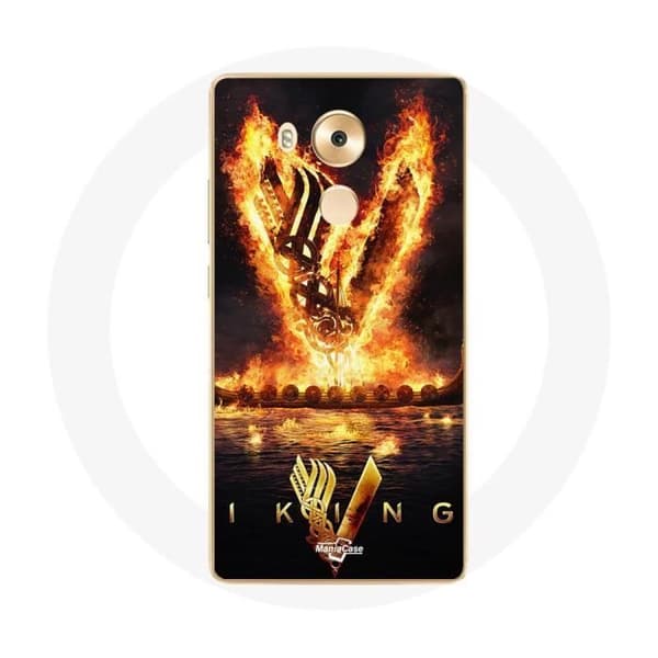Cover til Huawei Mate 8 Vikings Serie Sæson 6 logo V Ildsværd Sort Baggrund