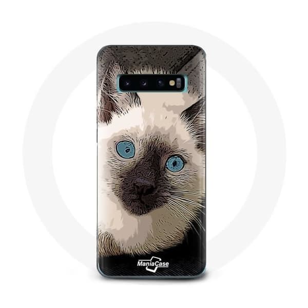 Cover til Samsung Galaxy S10 Plus Siamesisk Kat Sort og Hvid med Blå Øjne