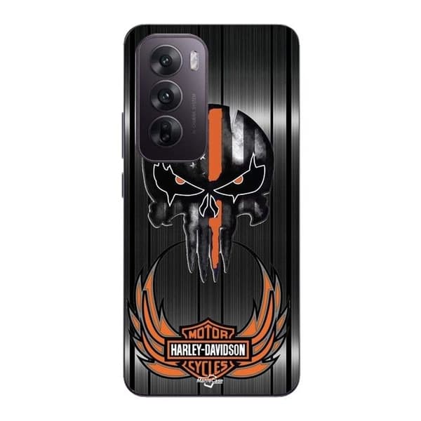 Coque til Oppo Reno 12 5g Harley Davidson dødningehoved grå baggrund Maniacase Grå
