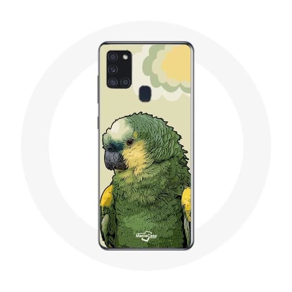 Cover - Amazon - Samsung Galaxy A21S - Blød - Grøn - Papegøjer Grön