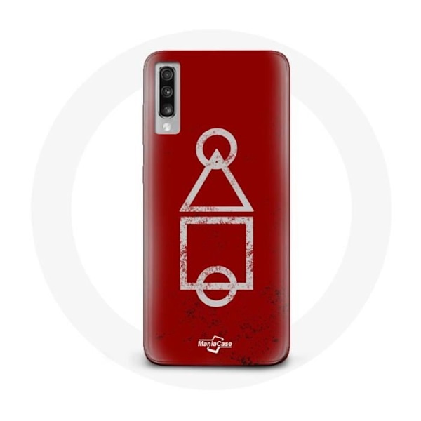 Coque för Samsung Galaxy A50 Squid Game logotyp symboler cirkel ruta triangel Röd Bakgrund
