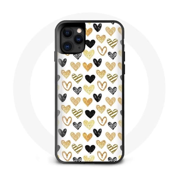 Telefoncover - MANIACASE - iPhone 12 - Sort - Guld - Hjerter - Stødbeskyttelse Svart guld