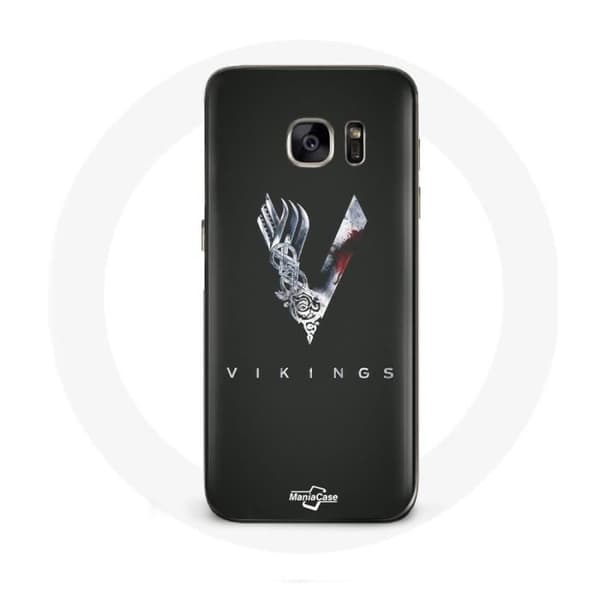 Cover til Samsung Galaxy S6 Vikings Serie Sæson 6 logo V Sværd Grå Sort Baggrund